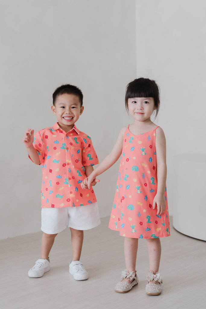 Mini Dragon Family Unisex Shirt - Peach Coral [12M/2Y/3Y/4Y/5Y/6Y/7Y/8Y/9Y]