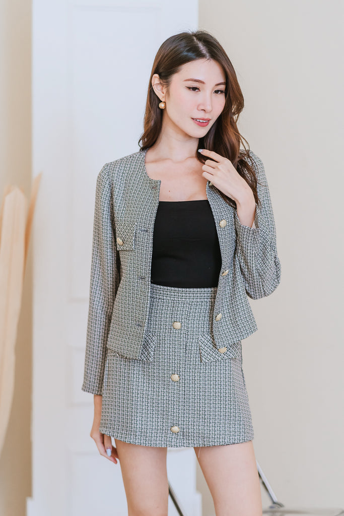 Gabrielle Tweed Jacket & Skorts Set - Champagne Black [XS/S/M/L/XL/XXL]