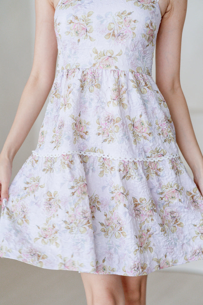 Hera Emboss Lattice Tier Babydoll Dress - Vintage Rose [XS/S/M/L/XL/XXL]