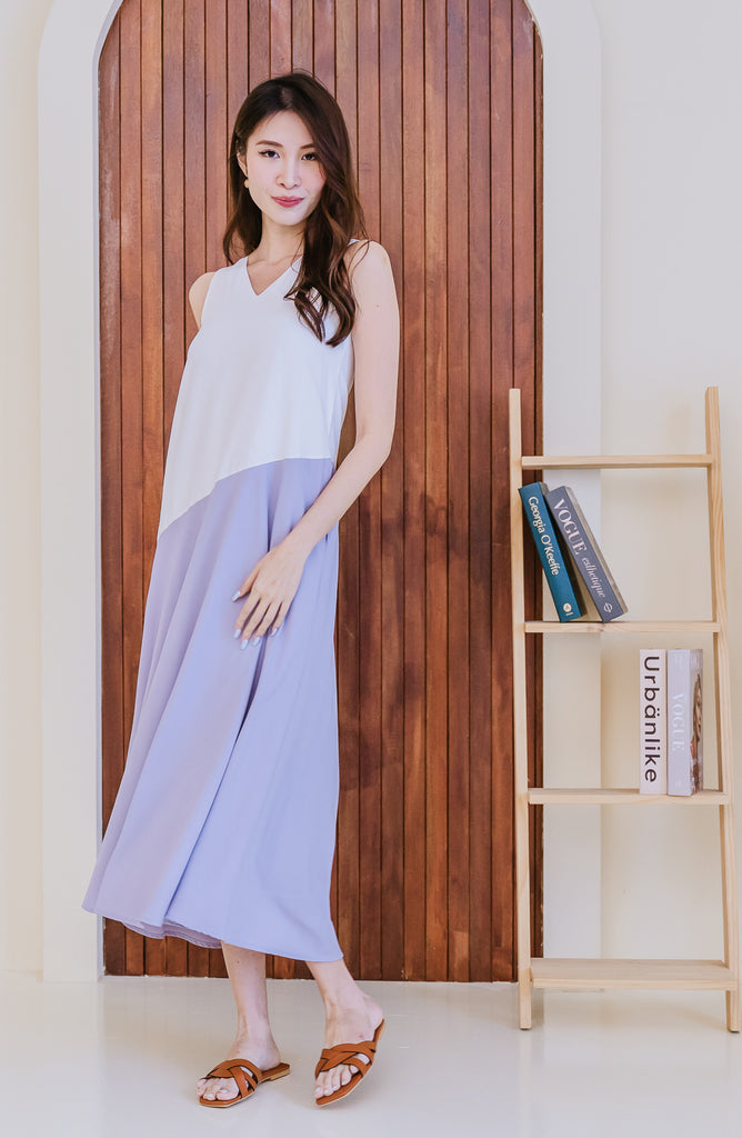 Lauren Colourblock Two Way Maxi Dress - White / Lilac [XS/S/M/L/XL/XXL]