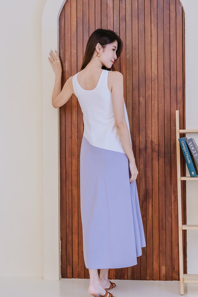 Lauren Colourblock Two Way Maxi Dress - White / Lilac [XS/S/M/L/XL/XXL]
