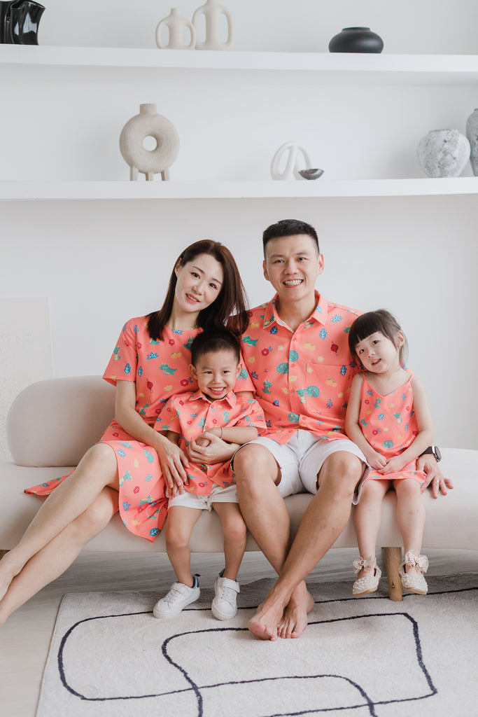 Mini Dragon Family 2way Kids Dress - Peach Coral [12M/2Y/3Y/4Y/5Y/6Y/7Y/8Y/9Y]