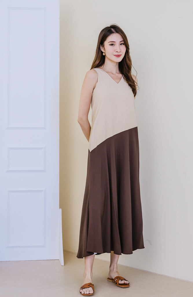 Lauren Colourblock Two Way Maxi Dress - Ecru / Java [XS/S/M/L/XL/XXL]