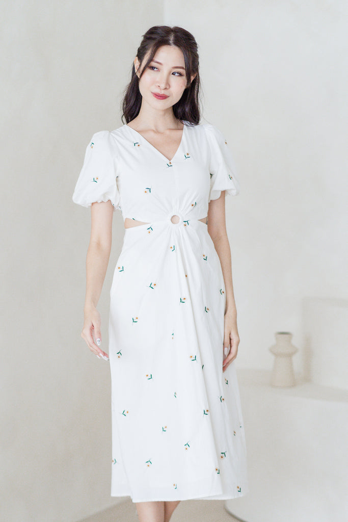 Bethany Embroidery Loop Cut Out Maxi Dress - White [XS/S/M/L/XL/XXL]