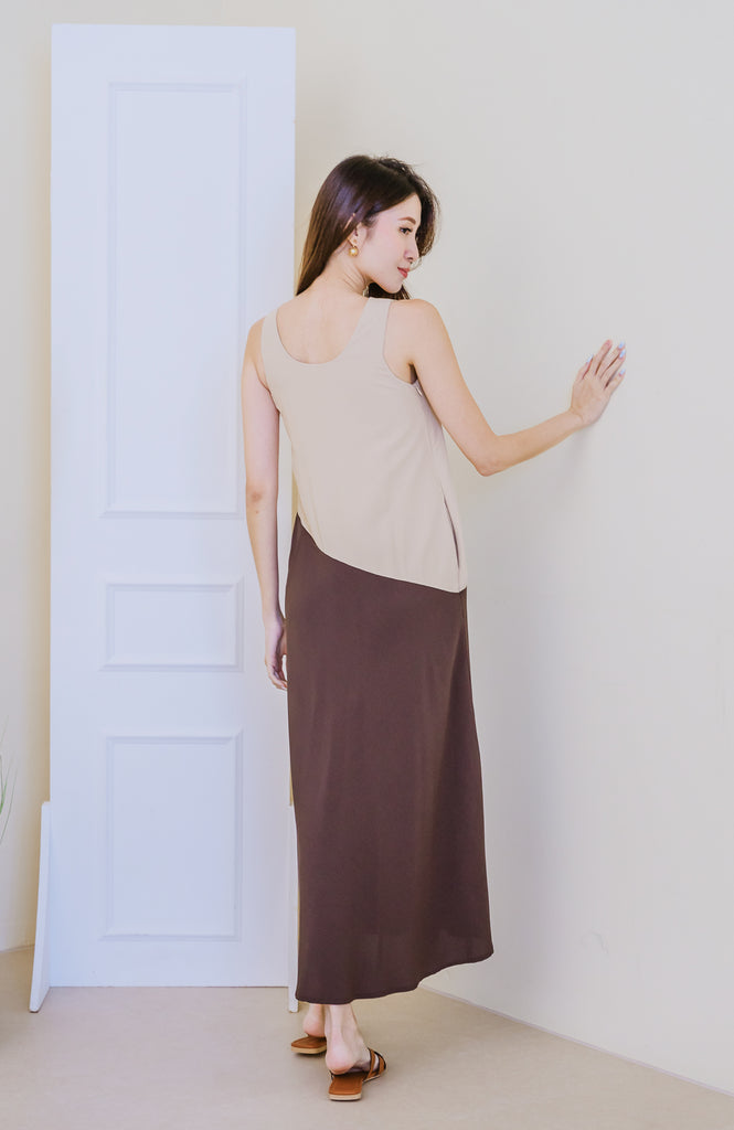 Lauren Colourblock Two Way Maxi Dress - Ecru / Java [XS/S/M/L/XL/XXL]