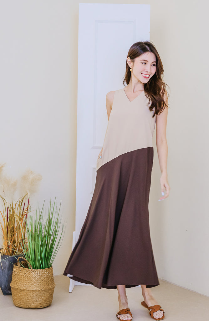 Lauren Colourblock Two Way Maxi Dress - Ecru / Java [XS/S/M/L/XL/XXL]