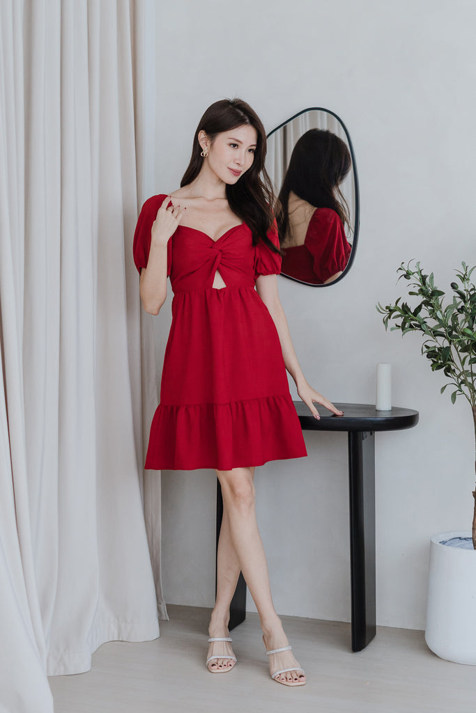 De Fleurs Knot Cut Out Dress Romper - Red [XS/S/M/L/XL/XXL]