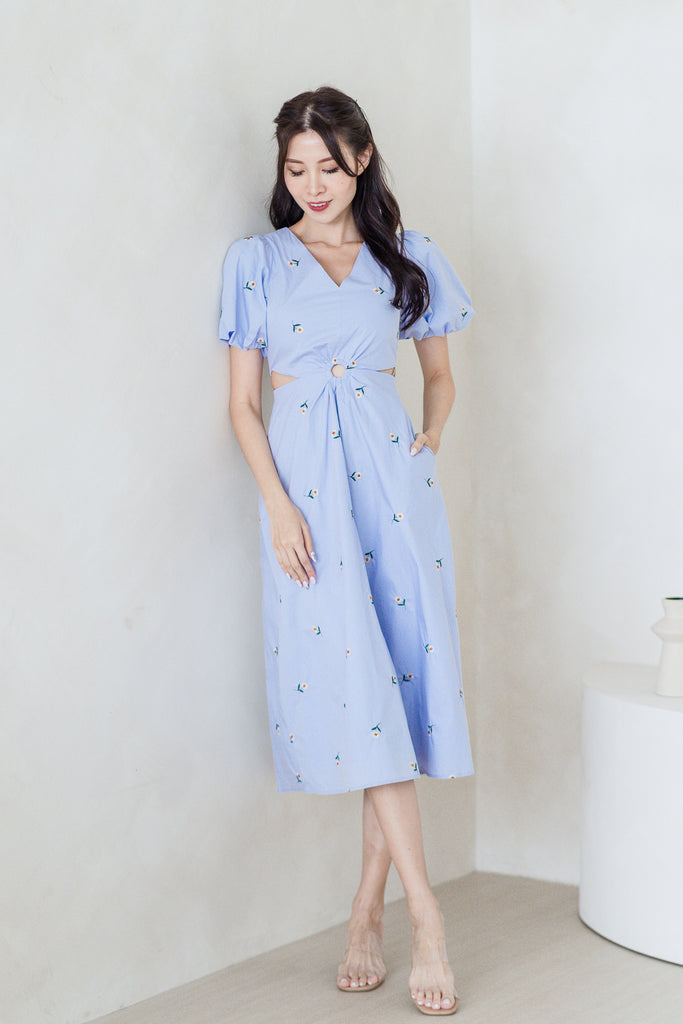 Bethany Embroidery Loop Cut Out Maxi Dress - Light Blue [XS/S/M/L/XL/XXL]