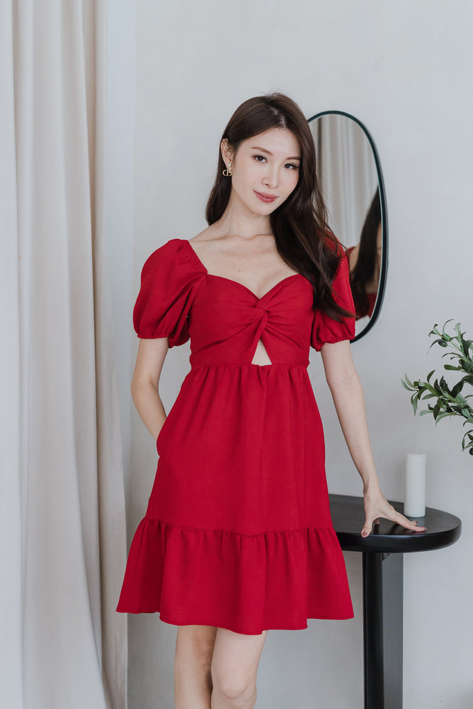 De Fleurs Knot Cut Out Dress Romper - Red [XS/S/M/L/XL/XXL]