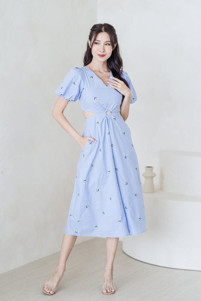 Bethany Embroidery Loop Cut Out Maxi Dress - Light Blue [XS/S/M/L/XL/XXL]
