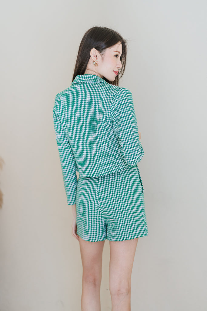 Coco Houndstooth Crop Blazer & Skorts Set - Green [XS/S/M/L/XL]