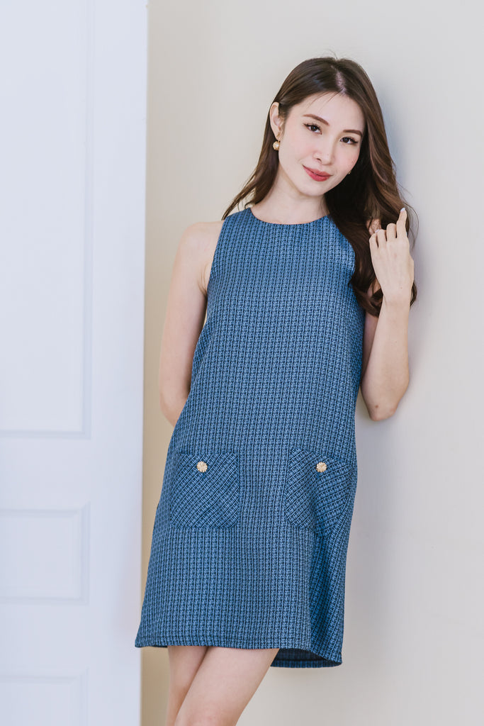 Chantel Tweed Pocket Shift Dress - Navy [XS/S/M/L/XL]