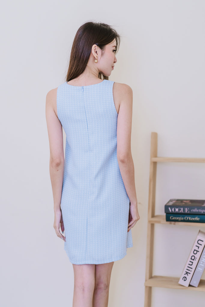 Chantel Tweed Pocket Shift Dress - Powder Blue [XS/S/M/L/XL]