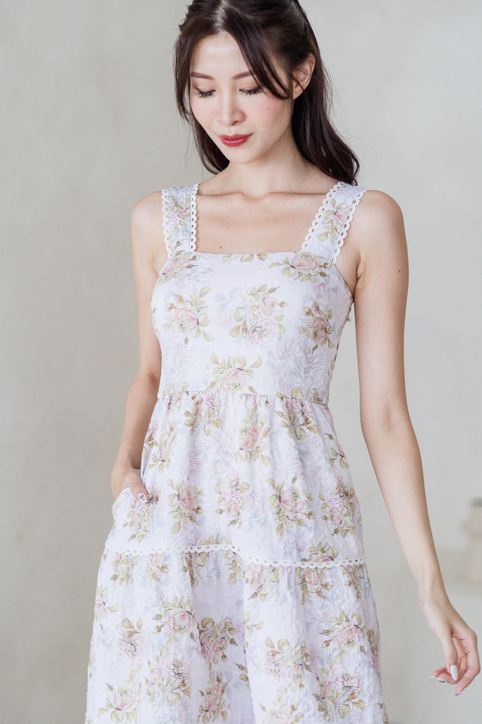 Hera Emboss Lattice Tier Babydoll Dress - Vintage Rose [XS/S/M/L/XL/XXL]