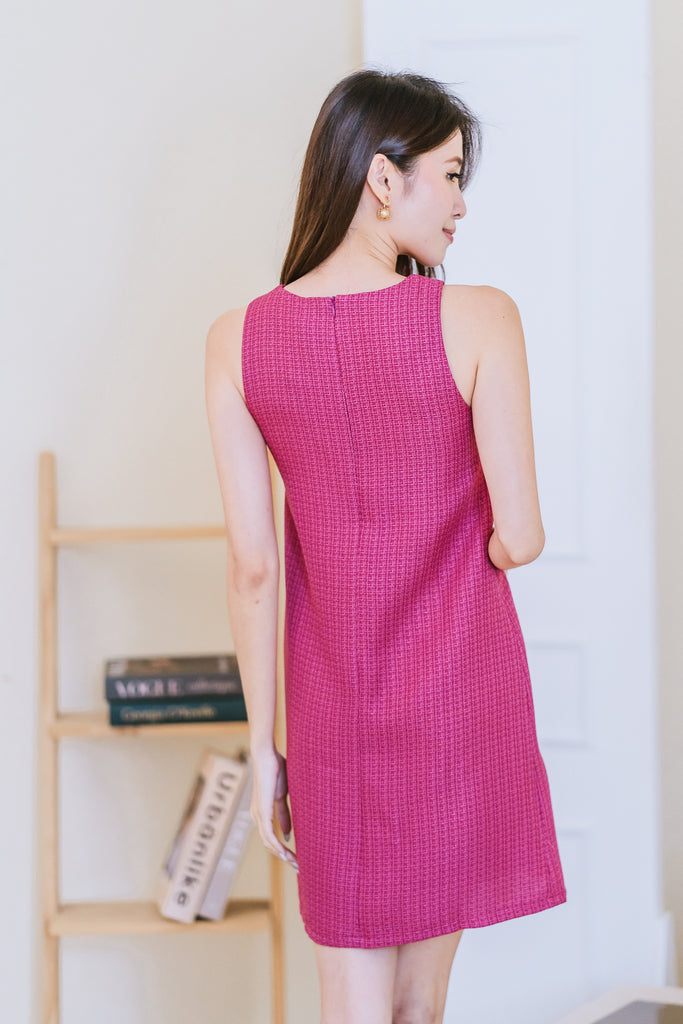 Chantel Tweed Pocket Shift Dress - Hot Pink [XS/S/M/L/XL]