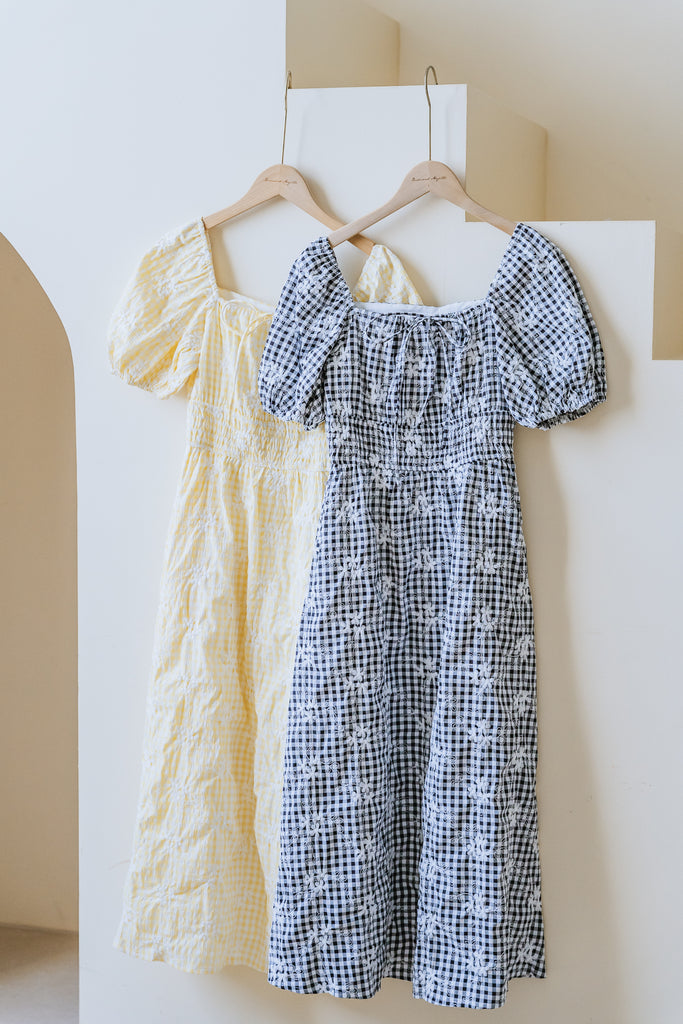 Codelia Gingham Embroidery Dress - Yellow [XS/S/M/L/XL/XXL]