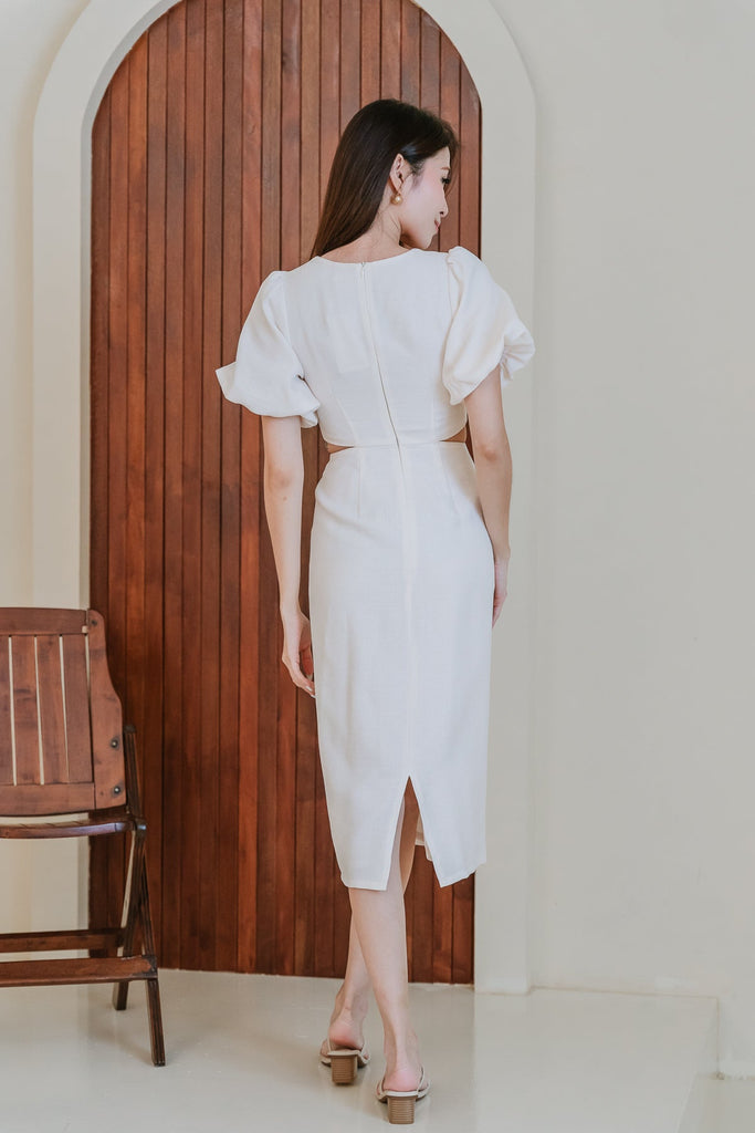 Back Order: Luna Tweed Twist Knot Cut Out Dress - Cream [XS/S/M/L/XL/XXL]