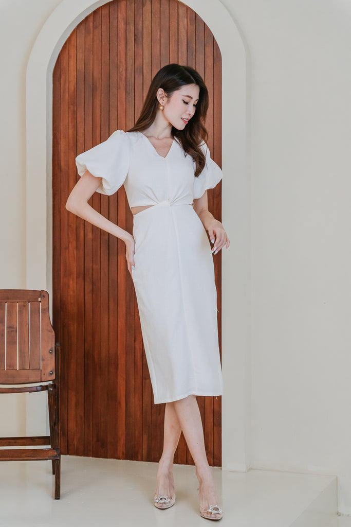 Luna Tweed Twist Knot Cut Out Dress - Cream [XS/S/M/L/XL/XXL]