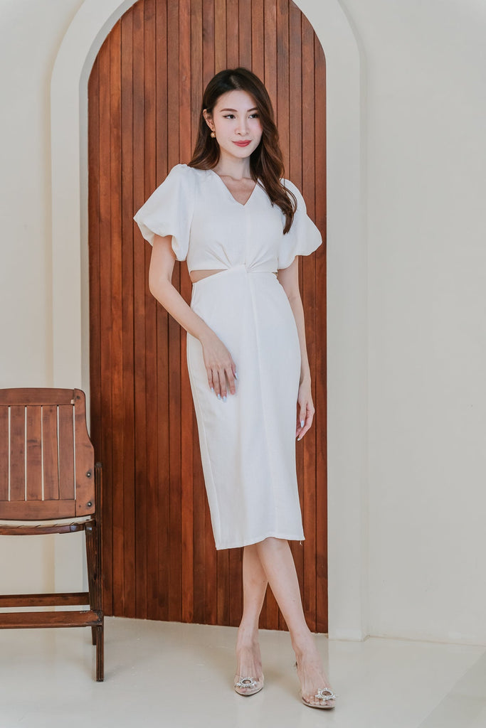 Back Order: Luna Tweed Twist Knot Cut Out Dress - Cream [XS/S/M/L/XL/XXL]