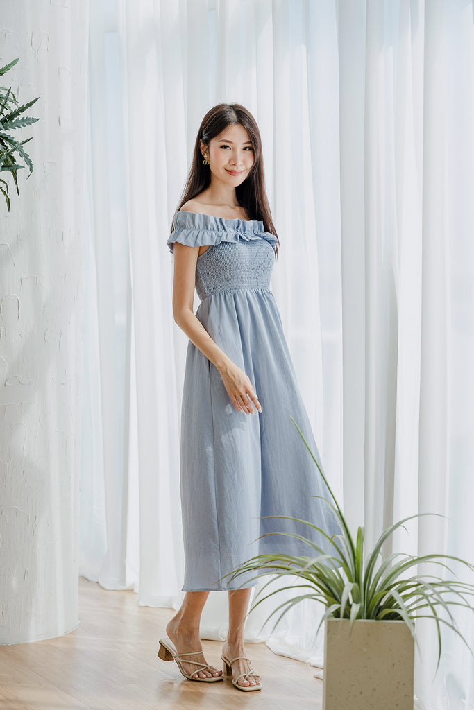 Reyna Frill Off Shoulder Maxi - Dust Blue [XS/S/M/L/XL/XXL]