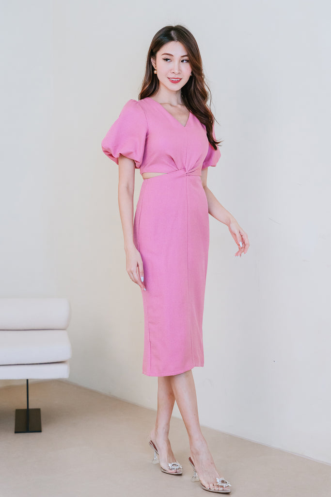 Restock: Luna Tweed Twist Knot Cut Out Dress - Doll Pink [XS/S/M/L/XL/XXL]