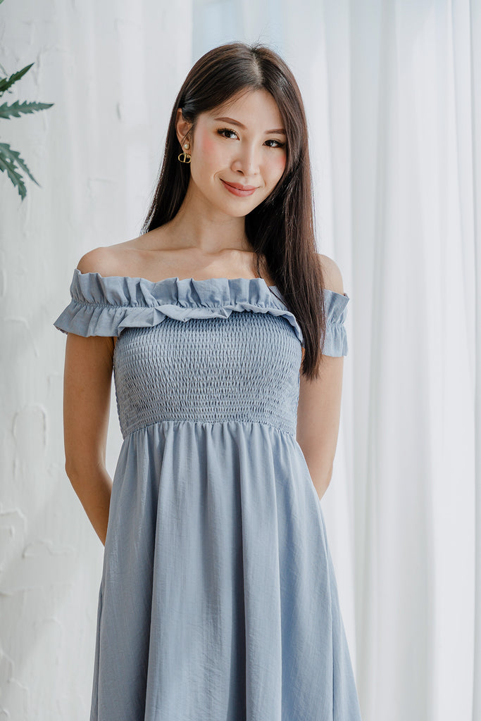 Reyna Frill Off Shoulder Maxi - Dust Blue [XS/S/M/L/XL/XXL]