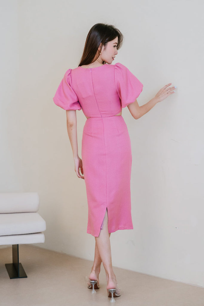 Back Order: Luna Tweed Twist Knot Cut Out Dress - Doll Pink [XS/S/M/L/XL/XXL]