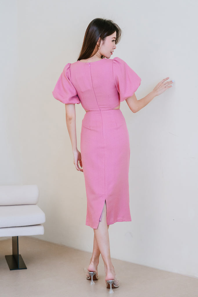 Restock: Luna Tweed Twist Knot Cut Out Dress - Doll Pink [XS/S/M/L/XL/XXL]