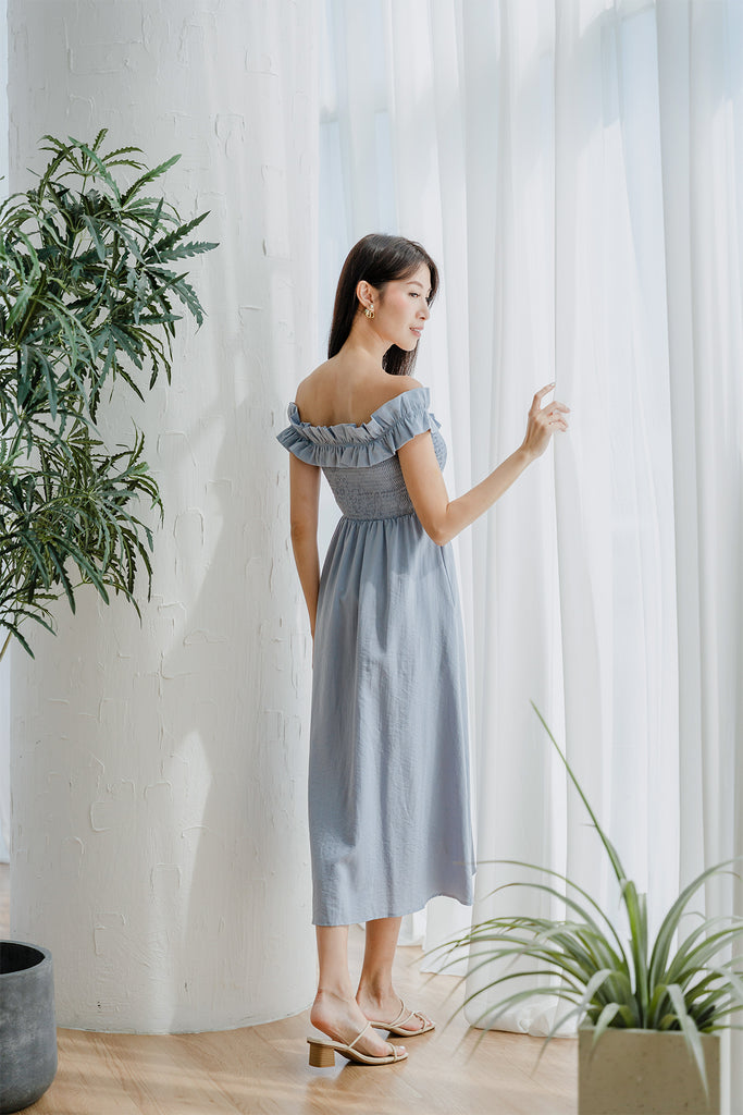 Reyna Frill Off Shoulder Maxi - Dust Blue [XS/S/M/L/XL/XXL]