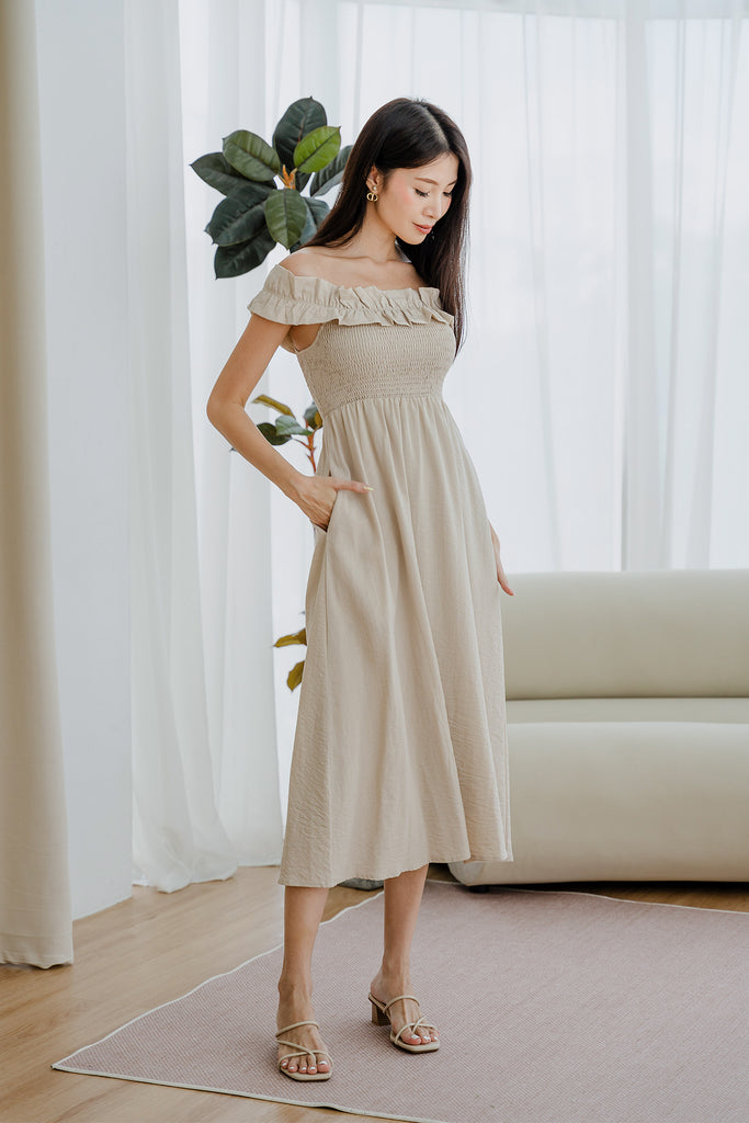 Reyna Frill Off Shoulder Maxi - Ecru [XS/S/M/L/XL/XXL]