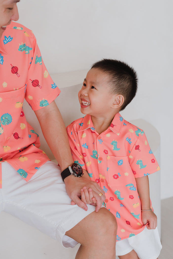 Mini Dragon Family Unisex Shirt - Peach Coral [12M/2Y/3Y/4Y/5Y/6Y/7Y/8Y/9Y]