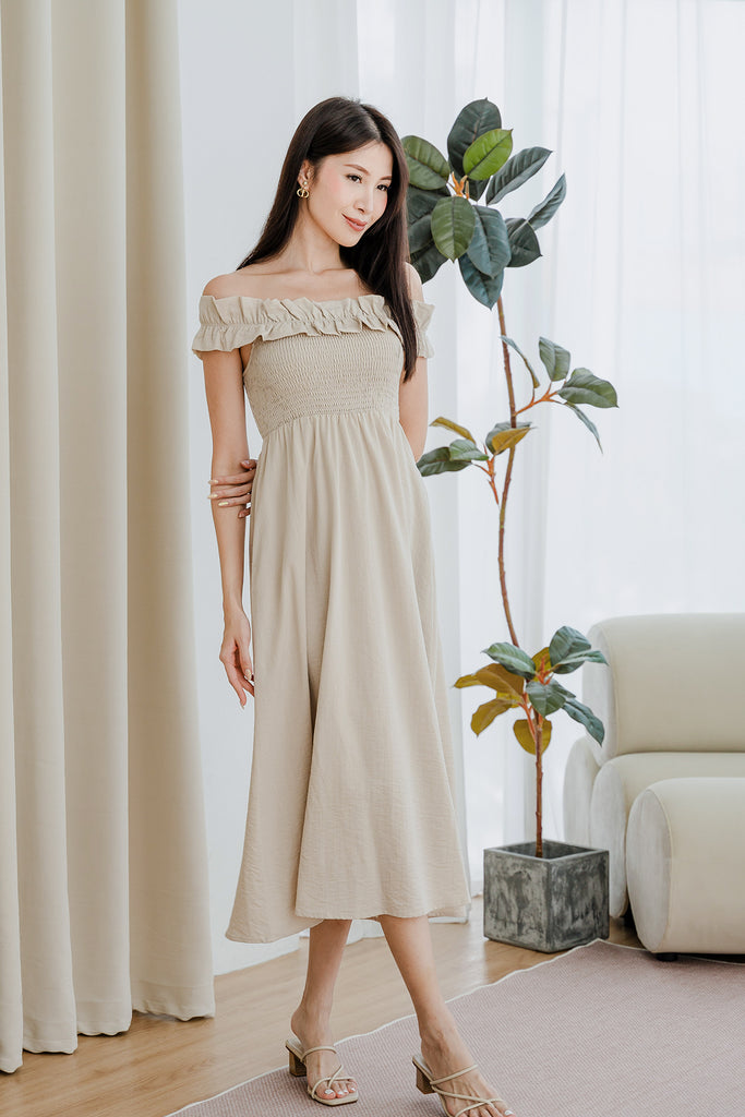 Reyna Frill Off Shoulder Maxi - Ecru [XS/S/M/L/XL/XXL]