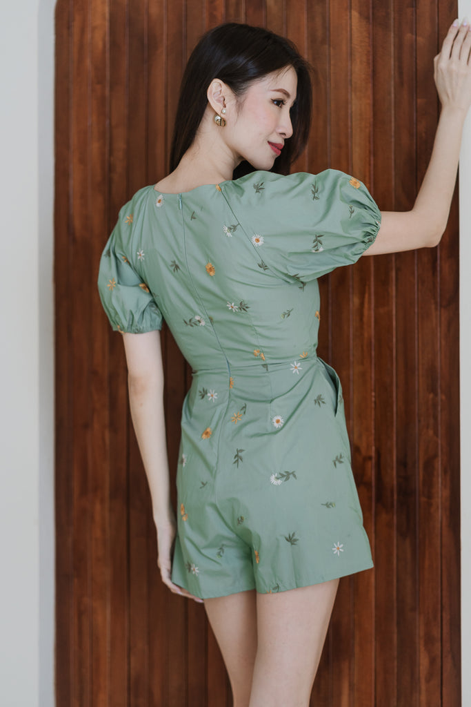 Jaeda Embroidery Cut Out Romper - Moss Green [XS/S/M/L/XL]