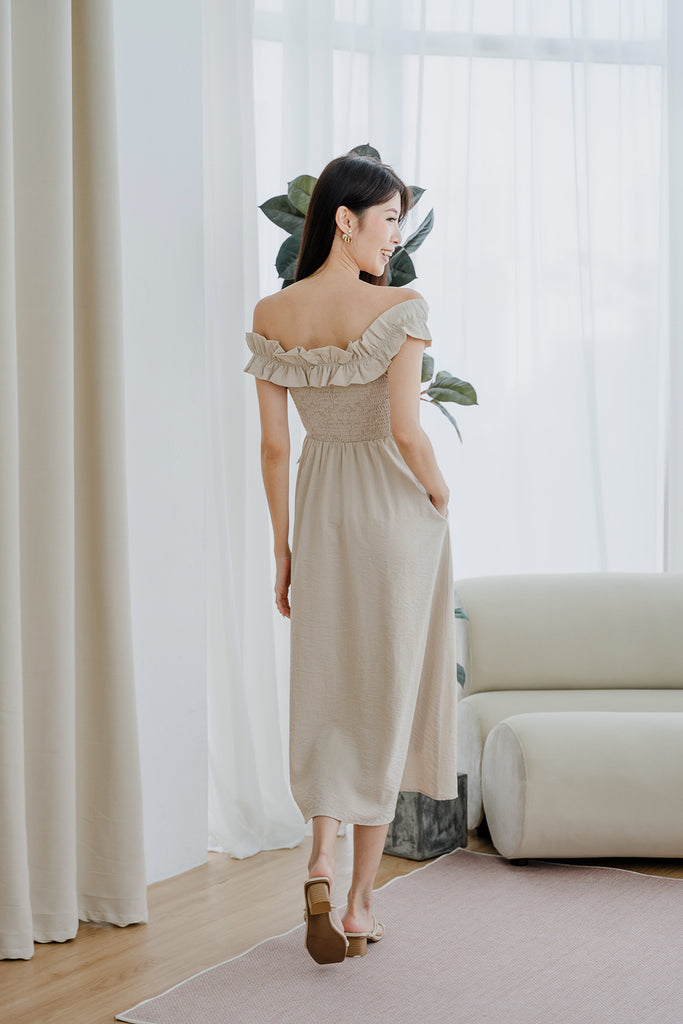 Reyna Frill Off Shoulder Maxi - Ecru [XS/S/M/L/XL/XXL]