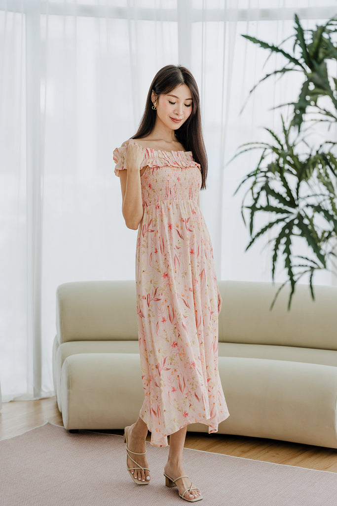 Reyna Frill Off Shoulder Maxi - Dreamy Pink [XS/S/M/L/XL/XXL]