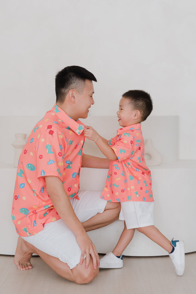 Mini Dragon Family Unisex Shirt - Peach Coral [12M/2Y/3Y/4Y/5Y/6Y/7Y/8Y/9Y]