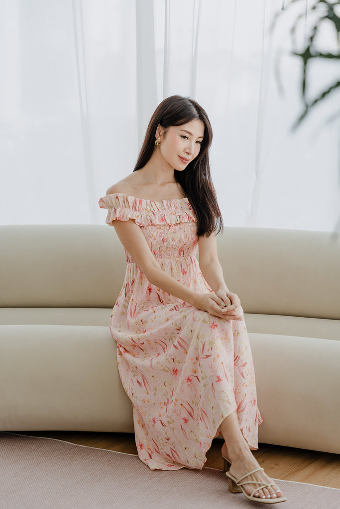 Reyna Frill Off Shoulder Maxi - Dreamy Pink [XS/S/M/L/XL/XXL]