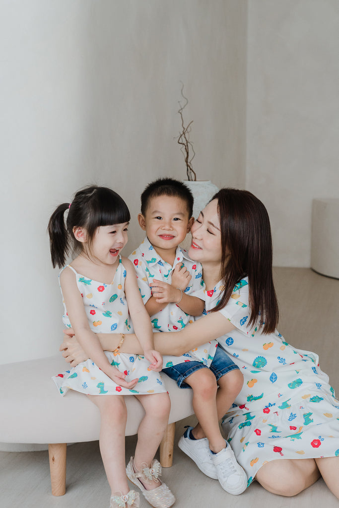 Mini Dragon Family 2way Kids Dress - White [12M/2Y/3Y/4Y/5Y/6Y/7Y/8Y/9Y]