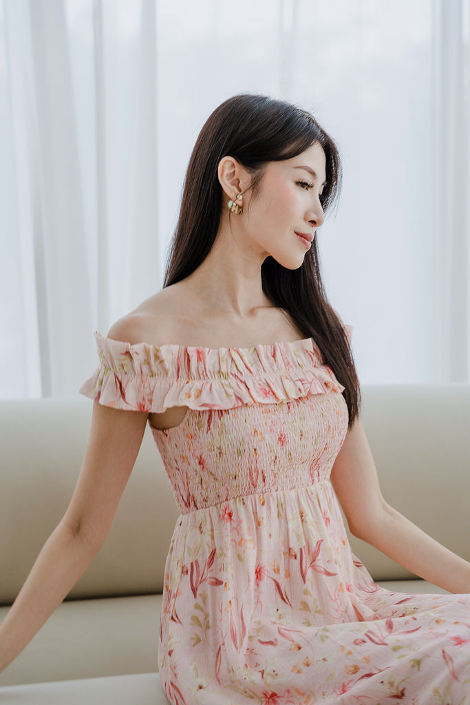 Reyna Frill Off Shoulder Maxi - Dreamy Pink [XS/S/M/L/XL/XXL]