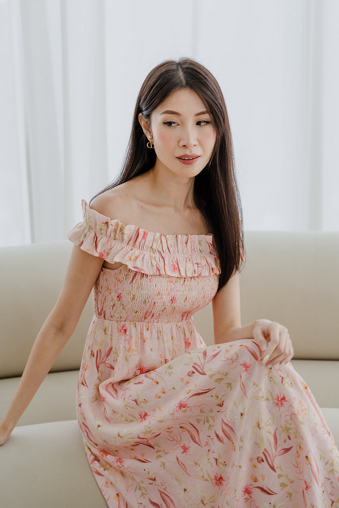 Reyna Frill Off Shoulder Maxi - Dreamy Pink [XS/S/M/L/XL/XXL]