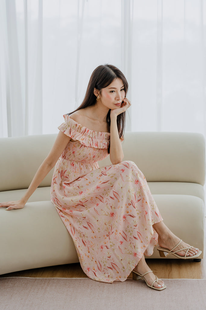 Reyna Frill Off Shoulder Maxi - Dreamy Pink [XS/S/M/L/XL/XXL]