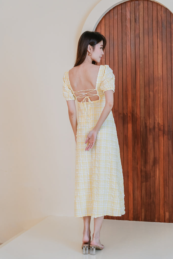 Cora Padded Criss Cross Dress - Yellow Plaid [XS/S/M/L/XL/XXL]