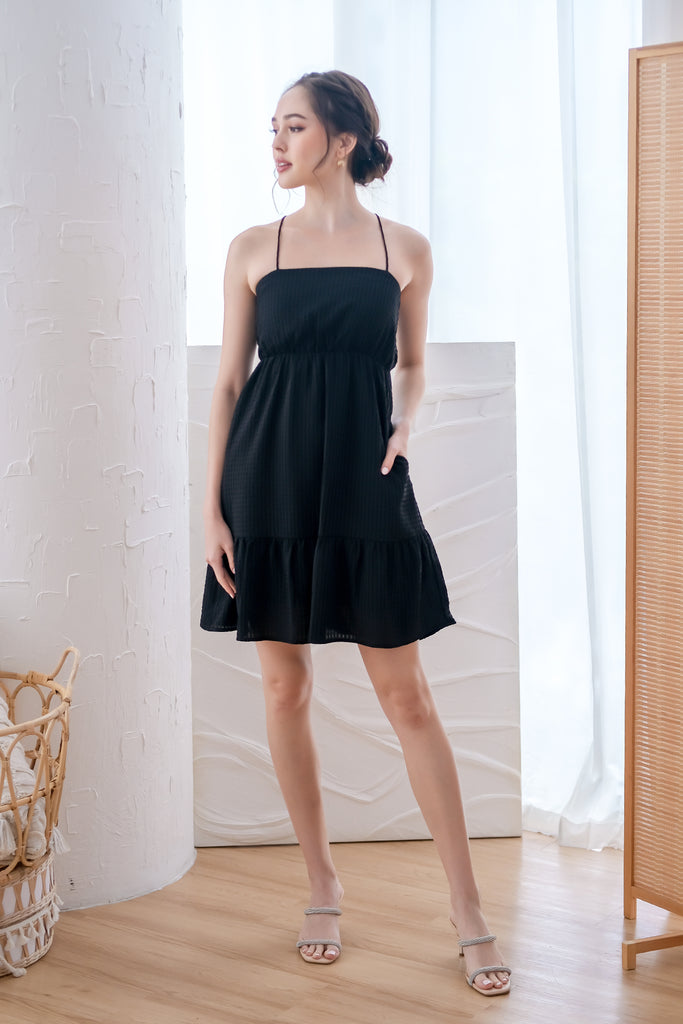 Kyla Padded Textured Spaghetti Cross-back Dress - Black [XS/S/M/L/XL]