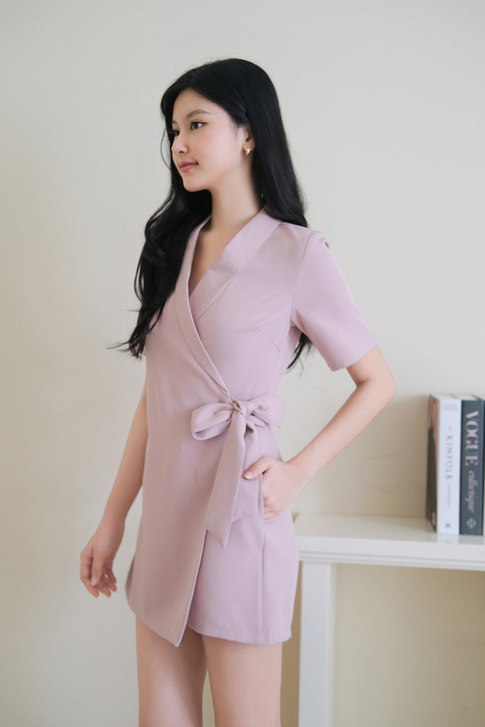 Kaira Lapel Collar Wrap Romper - Dust Pink [XS/S/M/L/XL/XXL]