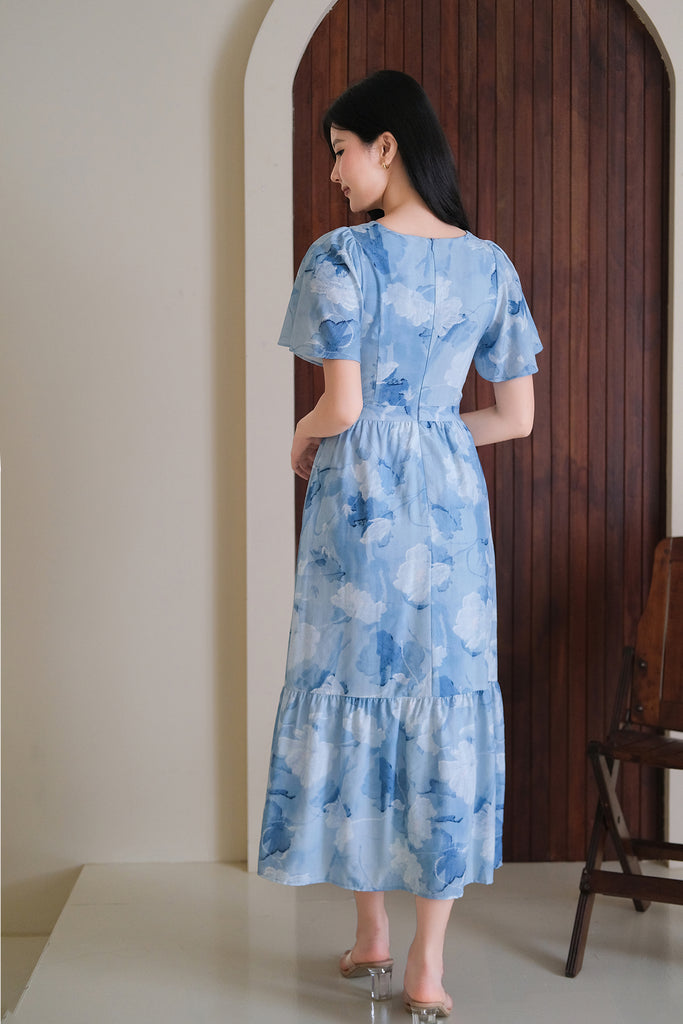 Alicia Abstract Floral Knot Cut Out Dress - Blue [XS/S/M/L/XL/XXL]