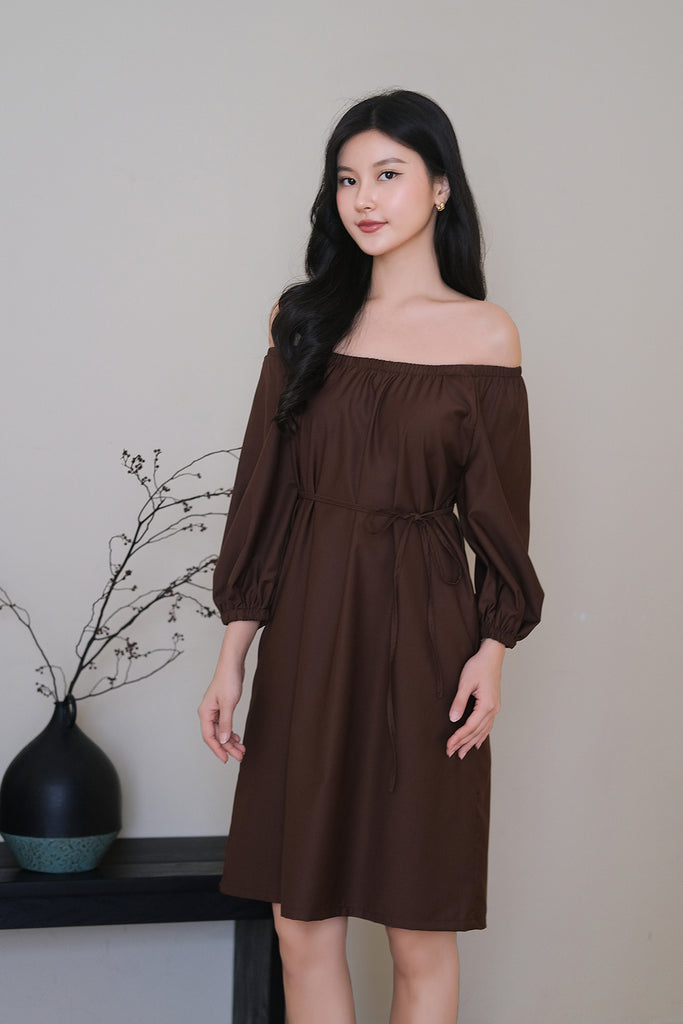 Olivia Off Shoulder Two-Way Dress - Espresso [XS/S/M/L/XL/XXL]