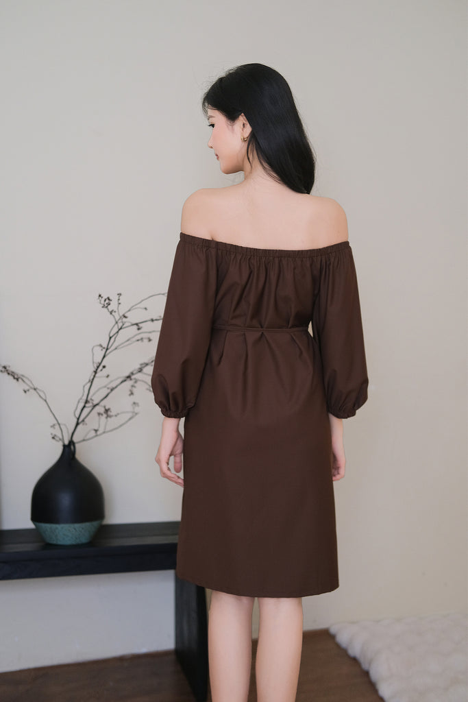 Olivia Off Shoulder Two-Way Dress - Espresso [XS/S/M/L/XL/XXL]