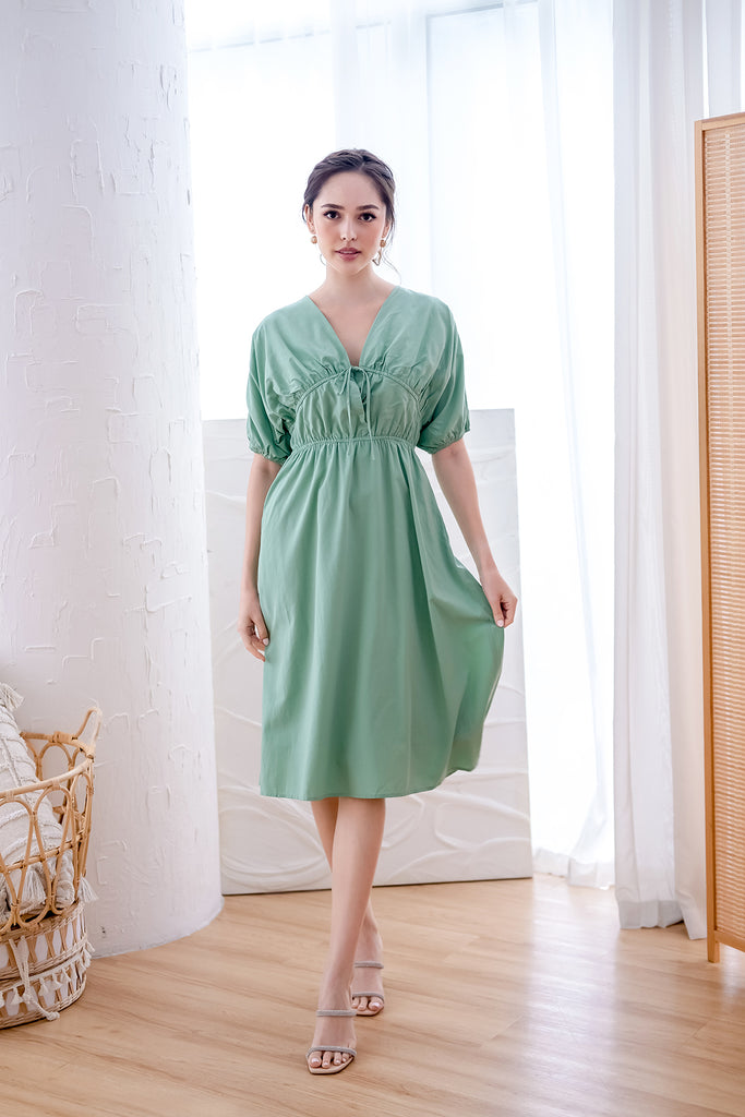 Lydia Kimono Tie Dress - Botanical Green [XS/S/M/L/XL]