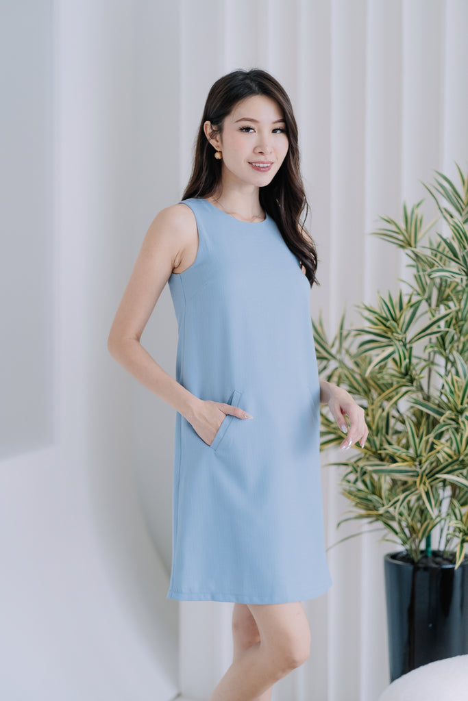 Behati Tweed Pocket Shift Dress - Powder Blue [XS/S/M/L/XL]
