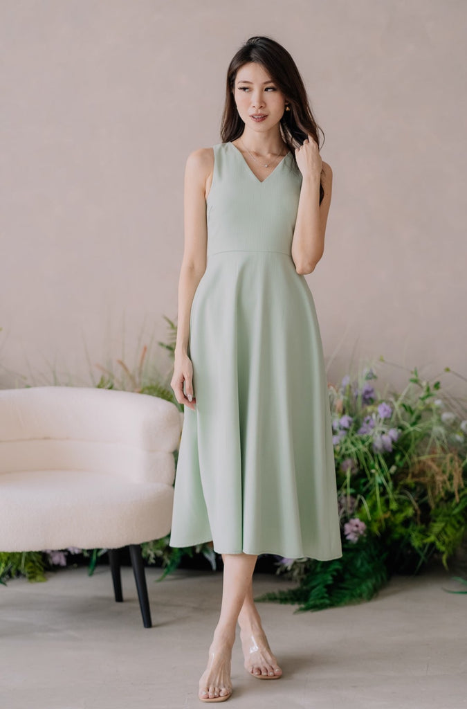 Behati Tweed Skater Midi Dress - Apple Green [XS/S/M/L/XL]